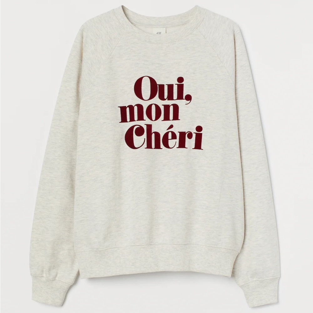 H&M Women's Cream Sweater with Burgundy Print